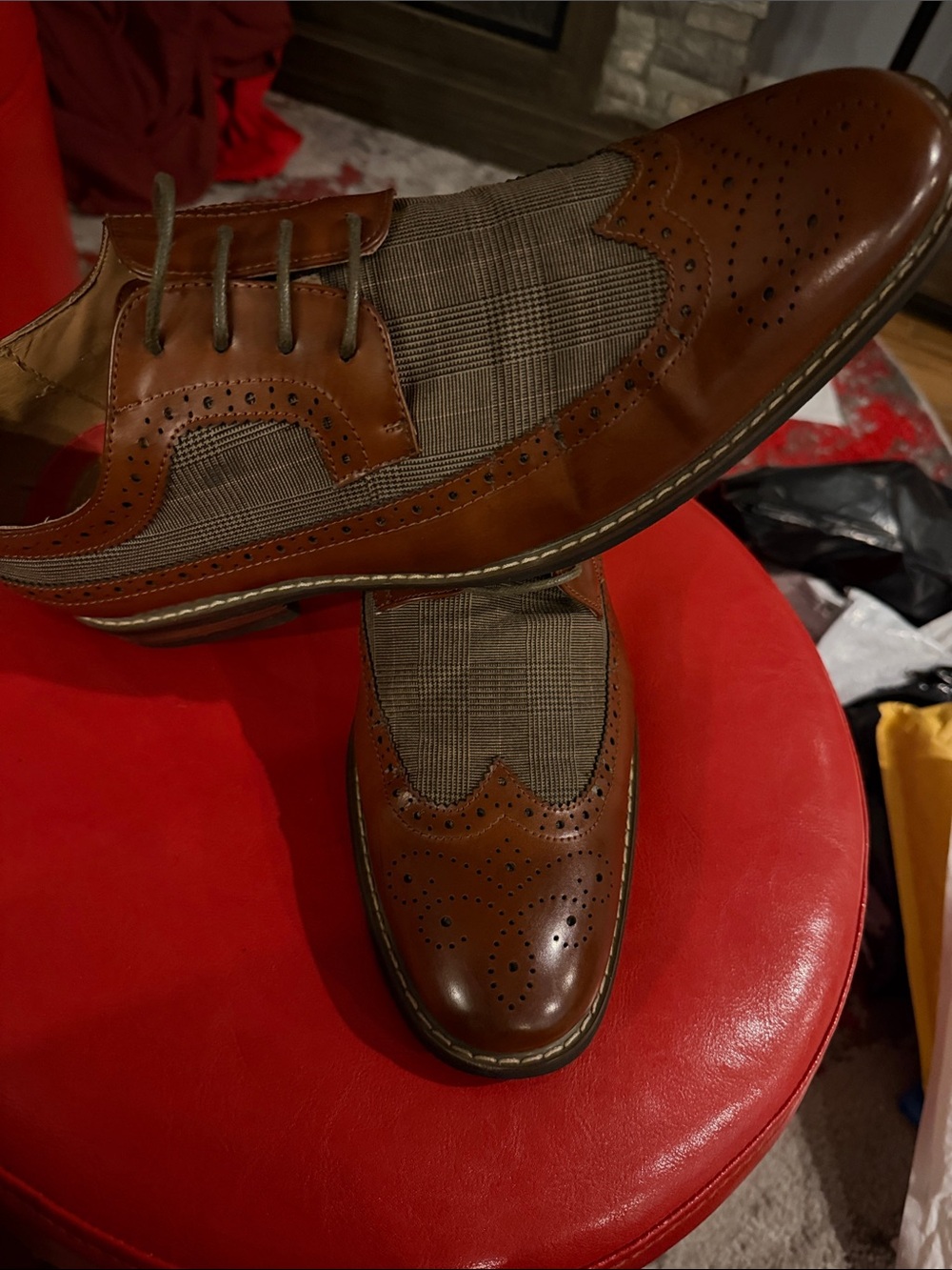 ___ Parrazo Men’s Size 13 Brown Plaid Wingtip Oxford Dress Shoes